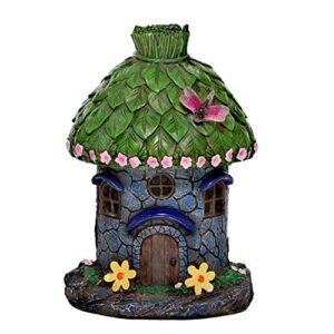 teresa’s collections dome roof fairy house garden statues with solar lights, garden ornaments decor, resin outdoor figurines for patio yard porch decorations, 7.8 inch