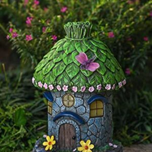 TERESA'S COLLECTIONS Dome Roof Fairy House Garden Statues with Solar Lights, Garden Ornaments Decor, Resin Outdoor Figurines for Patio Yard Porch Decorations, 7.8 Inch
