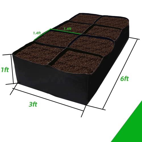 Fabric Raised Garden Bed, 128 Gallon 8 Grids Plant Grow Bags, 3x6FT Breathable Planter Raised Beds for Growing Vegetables Potatoes Flowers, Rectangle Planting Container for Outdoor Indoor Gardening