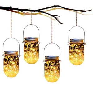 Mason Jar Solar Lantern Lights, 8 Pack 30 LED Bulbs Fairy Star Firefly Solar Lids Jar Lights,8 Hangers Included(No Jars),for Patio Garden Mason Jar Lanterns Table Wedding Decorations Lights