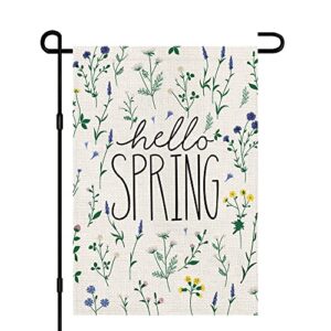 hello spring tulip lavender garden flag 12 x 18 inch double sided burlap, seasonal flower yard outdoor decoration df243