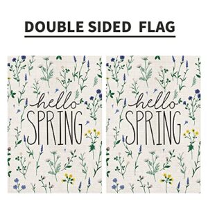 Hello Spring Tulip Lavender Garden Flag 12 x 18 Inch Double Sided Burlap, Seasonal Flower Yard Outdoor Decoration DF243