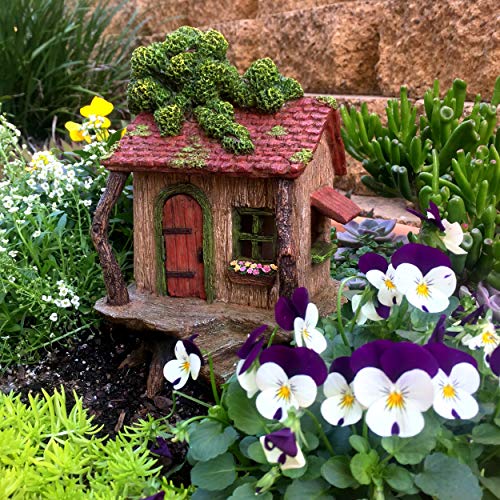 PRETMANNS Fairy Garden Fairy Houses – Fairy Garden Houses for Outdoor - Large Fairy Tree House with a Door That Opens – 9” High - Fairy Garden Supplies for Miniature Garden Accessories