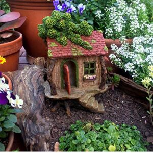PRETMANNS Fairy Garden Fairy Houses – Fairy Garden Houses for Outdoor - Large Fairy Tree House with a Door That Opens – 9” High - Fairy Garden Supplies for Miniature Garden Accessories