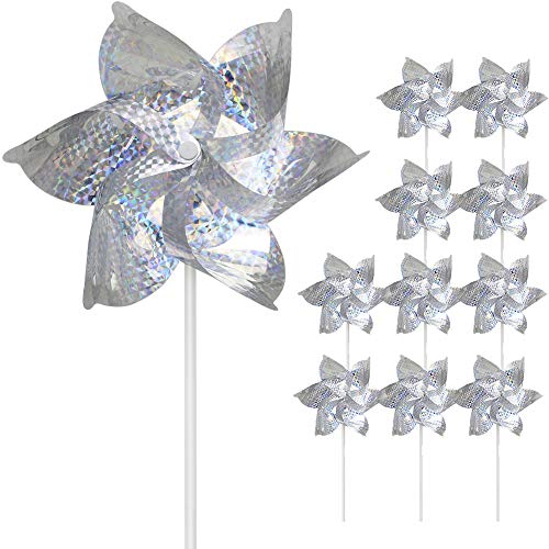 SUNPRO Reflective Pinwheels,10-Pack Extra Sparkly Pinwheels for Garden Decor, Pinwheels for Kids,Scare Birds Away from Garden Yard Patio Lawn Farm (10 Pack).