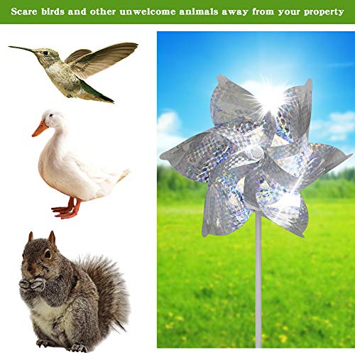 SUNPRO Reflective Pinwheels,10-Pack Extra Sparkly Pinwheels for Garden Decor, Pinwheels for Kids,Scare Birds Away from Garden Yard Patio Lawn Farm (10 Pack).