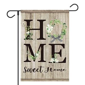 opulane sweet home magnolia wreath garden flags vertical 12×18 inch double sided burlap farmhouse rustic outside house flags spring summer yard outdoor decor (small)