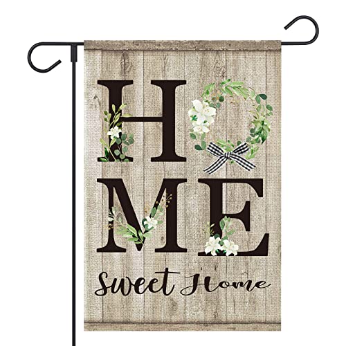 OPULANE Sweet Home Magnolia Wreath Garden Flags Vertical 12x18 Inch Double Sided Burlap Farmhouse Rustic Outside House Flags Spring Summer Yard Outdoor Decor (Small)