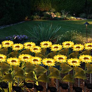 FORUP 2 Pack Solar Garden Stake Lights, Outdoor Sunflower Lights, LED Solar Powered Lights for Patio Lawn Garden Yard Pathway Decoration, Yellow