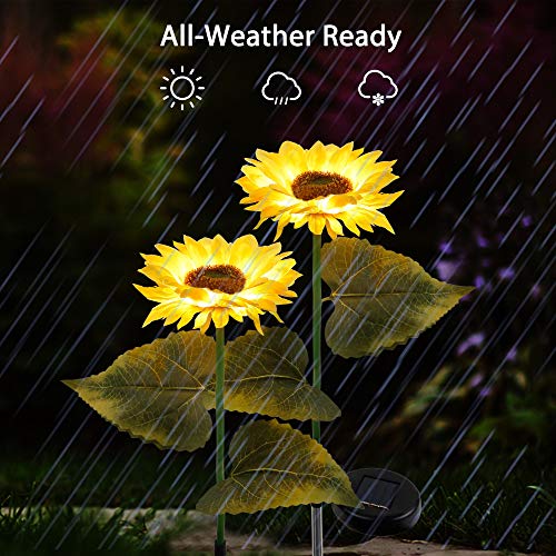 FORUP 2 Pack Solar Garden Stake Lights, Outdoor Sunflower Lights, LED Solar Powered Lights for Patio Lawn Garden Yard Pathway Decoration, Yellow