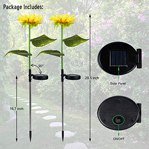 FORUP 2 Pack Solar Garden Stake Lights, Outdoor Sunflower Lights, LED Solar Powered Lights for Patio Lawn Garden Yard Pathway Decoration, Yellow