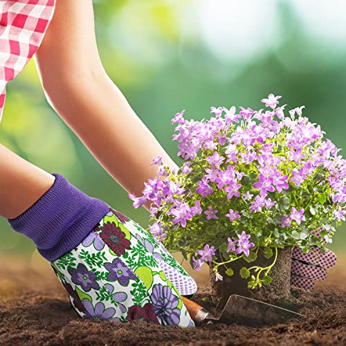 Garden Gloves Women,3 Pairs Breathable Anti-slip Floral Printed Gardening Work Gloves with PVC Dots for Planting and Work (Pink,Green,Purple)