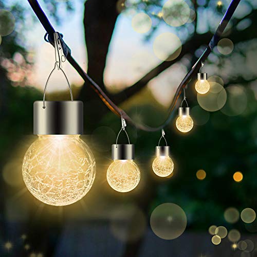 Solar Outdoor Lights Decorative 12 Pack, Hanging Solar Garden Lights Waterproof, Solar Powered Globe Lantern Cracked Glass Ball Lights for Yard Patio Fence Tree Umbrella Holiday Decoration,Warm White