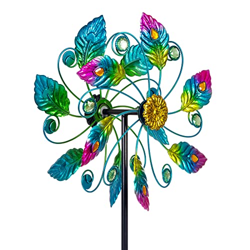 Viveta 51.2 Inch Garden Wind Spinners, Metal Wind Sculptures & Spinners Yard Spinners Outdoor Peacock Double Sided Windmill Spinner for Patio Lawn Decor