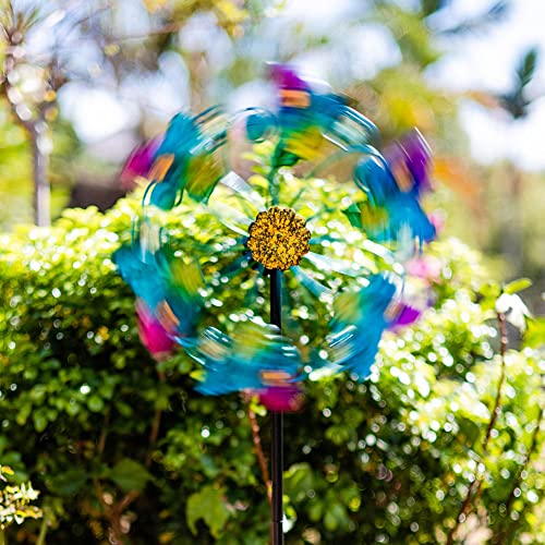 Viveta 51.2 Inch Garden Wind Spinners, Metal Wind Sculptures & Spinners Yard Spinners Outdoor Peacock Double Sided Windmill Spinner for Patio Lawn Decor