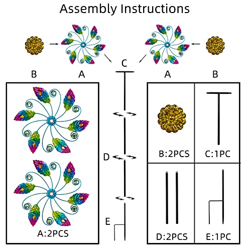 Viveta 51.2 Inch Garden Wind Spinners, Metal Wind Sculptures & Spinners Yard Spinners Outdoor Peacock Double Sided Windmill Spinner for Patio Lawn Decor