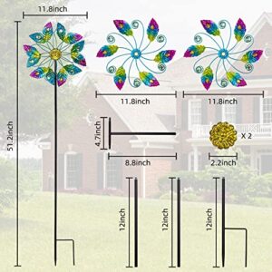 Viveta 51.2 Inch Garden Wind Spinners, Metal Wind Sculptures & Spinners Yard Spinners Outdoor Peacock Double Sided Windmill Spinner for Patio Lawn Decor