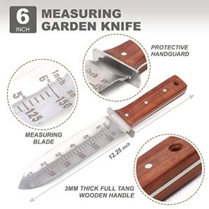 Topline Hori Hori Garden Knife, Double-edge Stainless Steel Blade, Garden Knife with Leather Sheath for Digging, Weeding, Planting, Hori Hori Knife with Sharpener, Sharpening Stone Included