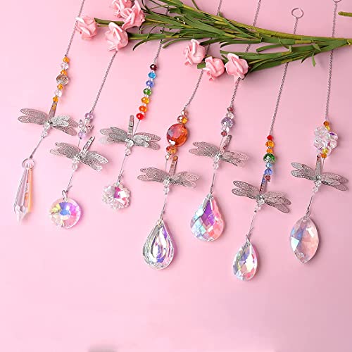 Pack of 7 Crystal Suncatchers Dragonfly Pendant Rainbow Maker Hanging for Window Wedding Garden Decor