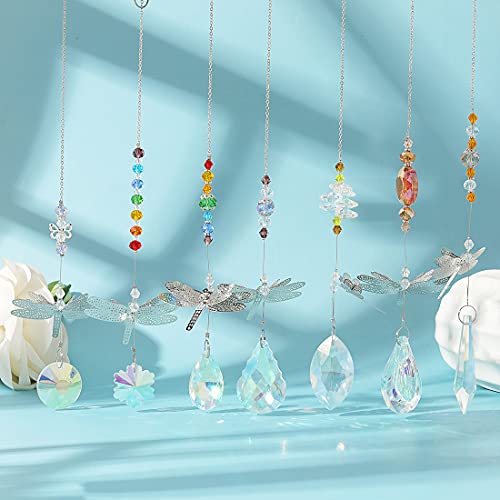 Pack of 7 Crystal Suncatchers Dragonfly Pendant Rainbow Maker Hanging for Window Wedding Garden Decor