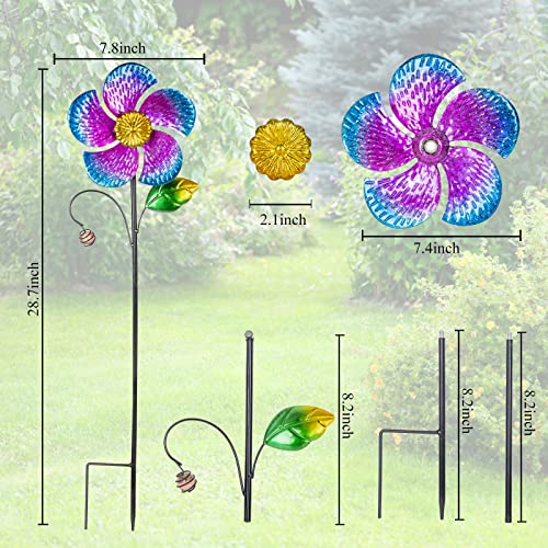 Viveta 2 Pack Wind Spinners with Metal Stake, 28.7 inches Outdoor Garden Pinwheels Spinners Purple Flower Shape Design for Yard Lawn Patio Decor