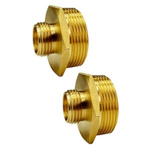 3/4” ght male x 1.5” npt male connector, brass garden hose adapter for sump pump and pool pump hose adapter, industrial metal brass garden hose to pipe fittings connector (2 pack)