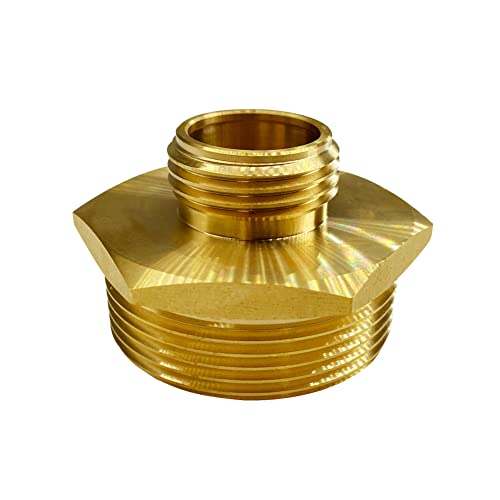 3/4” GHT Male x 1.5” NPT Male Connector, Brass Garden Hose Adapter for Sump Pump and Pool Pump Hose Adapter, Industrial Metal Brass Garden Hose to Pipe Fittings Connector (2 Pack)