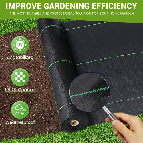 WEEDING 3ft x300ft Weed Barrier- 3.2oz Heavy Duty Woven Weed Barrier Landscape Fabric for Weeds Control, Pro Garden Ground Cover - Easy Setup& Convenient Design, Black