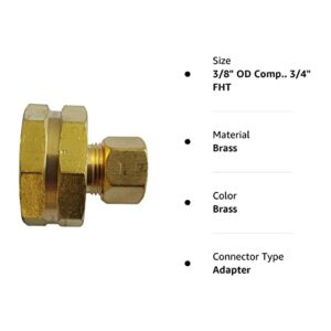 1 Piece XFITTING 3/8" OD Compression x 3/4" FHT Garden Hose Threaded Female Adapter, Brass, 1 Pack
