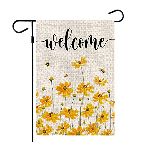 CROWNED BEAUTY Spring Summer Garden Flag Floral Welcome 12×18 Inch Double Sided Outside Vertical Holiday Yard Décor