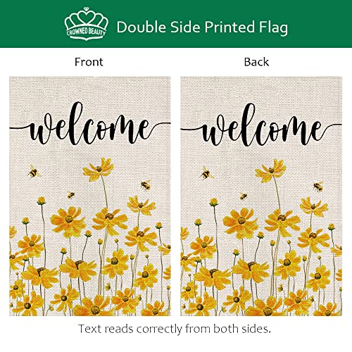 CROWNED BEAUTY Spring Summer Garden Flag Floral Welcome 12×18 Inch Double Sided Outside Vertical Holiday Yard Décor