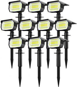 lotmos solar spot lights outdoor, [10 pack/72 led/3 modes] 2-in-1 solar landscape spotlights, auto on/off ip67 waterproof solar powered wall lights for front door, backyard, garage, deck(cool white)