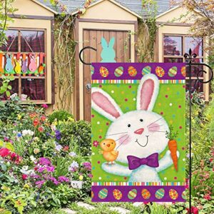 Easter Lighted Garden Flag 12x18 Double Sided Easter Garden Flag with led Lights Vertical Easter Bunny Rabbit Yard Flag for Spring Easter Garden Yard Outdoor Decorations