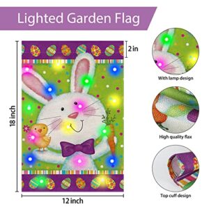 Easter Lighted Garden Flag 12x18 Double Sided Easter Garden Flag with led Lights Vertical Easter Bunny Rabbit Yard Flag for Spring Easter Garden Yard Outdoor Decorations