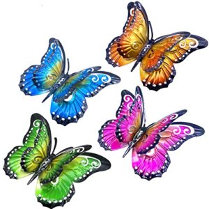 daogtc metal butterfly wall art decor – 6.5″ outdoor fence decoration, hanging for garden yard living room bedroom patio balcony,gift for family friends(4 pack)