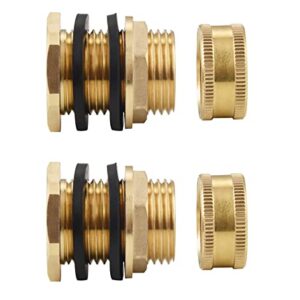 Wantmatch Brass Garden Hose Bulkhead Fitting with Plug,1/2" Female NPT 3/4" Male GHT Garden Hose Threaded,Brass Water Tank Connector 2 Pack