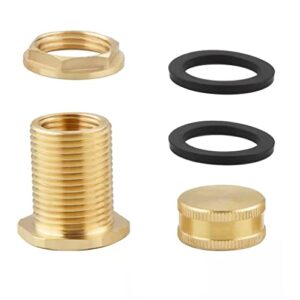 Wantmatch Brass Garden Hose Bulkhead Fitting with Plug,1/2" Female NPT 3/4" Male GHT Garden Hose Threaded,Brass Water Tank Connector 2 Pack