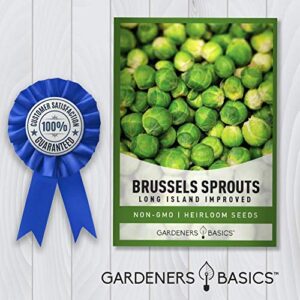 Brussels Sprouts Seeds for Planting - Long Island Improved Heirloom, Non-GMO Vegetable Variety- 800 mg Approx 225 Seeds Great for Summer, Fall, and Winter Gardens by Gardeners Basics