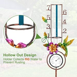 APSOONSELL Rain Gauge with Metal Stake, Large Number Rain Gauges Outdoor for Garden Decor, 7" Rain Gauge Glass Tube with Thermometer, Hummingbird