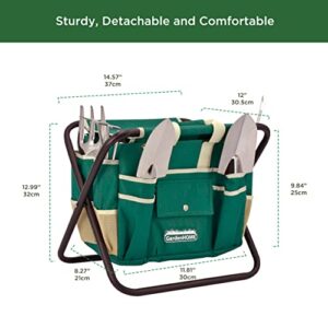 GardenHOME Garden Tool Set, Stainless Steel 7 Piece Tool Set, Heavy Duty Folding Stool, Detachable Canvas Tote Bag, Gardening Tool Kit Organizer