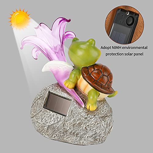 Solar Turtle Garden Statue with White Led Light, Waterproof Tortoise Figurine for Outdoor Decoration of Garden, Lawn, Yard | UV & Water Resistance Auto Light Up Garden Decor Turtle Ornament