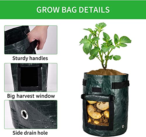 iPower 3-Pack 10-Gallon Potato Grow Bags Garden Waterproof Reusable Vegetable Plant Pots Container with Handle, Access Flap and Large Harvest Window, 10 Gallon, for Tomato, Carrot, Fruits