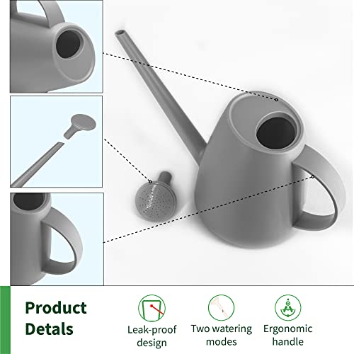 Decwxon Watering Can for Indoor Plants Garden Flower, Modern Outdoor Plants Small Watering Can,Detachable Long Spout Water can 1.8L 60oz 1/2 Gallon (Grey)