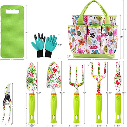 NAYE Garden Tool Set,Cute Gardening Gifts for Women,Birthday Gifts for Mom,Heavy Duty Tool Kit with Gardening Gloves,Garden Tote,Kneeling Pad,Hand Pruner,Trowel,Hand Rake,Weeder,Fork,Transplanter