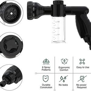 Garden Hose Nozzle, High Pressure Spray Gun Nozzle, 8 Spray Patterns for Watering Plants, Lawn, Patio, Cleaning, Showering Pet with 3.5oz/100cc Soap Dispenser Bottle