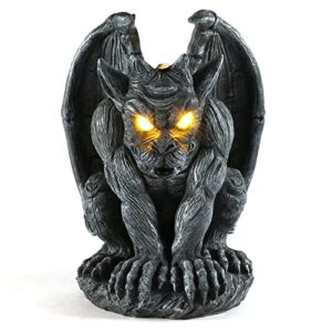 mibung large winged gargoyle statue with solar led lights, sitting gargoyle monster protector garden guardian gothic sculpture, outdoor patio yard lawn porch decor, gift for thanksgiving christmas