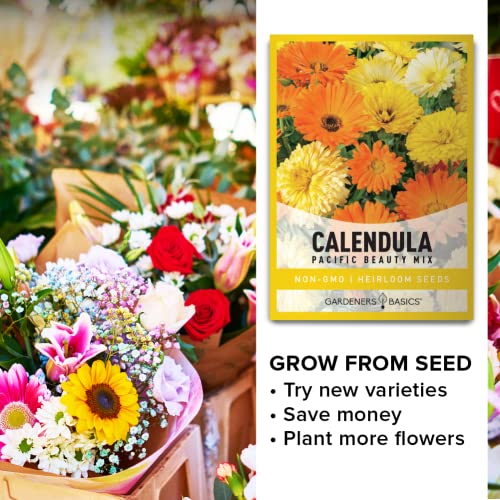 Calendula Seeds for Planting (Pacific Beauty Mix) - Annual Flower Seeds Great for Cut Flower Gardens, Herbal Tea and for Medicinal Purposes, Open Pollinated Flower Seed by Gardeners Basics