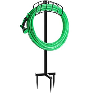 anideer garden hose holder detachable metal hose stand, water hose stand hanger for outside freestanding, heavy duty hose storage stand for outdoor lawn & yard, black