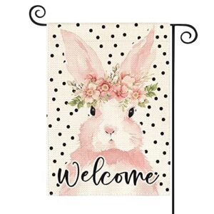 avoin colorlife polka dots easter bunny garden flag 12×18 inch double sided outside, floral rabbit welcome holiday yard outdoor decoration
