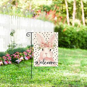 AVOIN colorlife Polka Dots Easter Bunny Garden Flag 12x18 Inch Double Sided Outside, Floral Rabbit Welcome Holiday Yard Outdoor Decoration